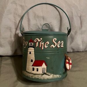 VINTAGE BAIT BUCKET, "BY THE SEA" 1999 LINDA STANG, OLDE MISTICK VILLAGE